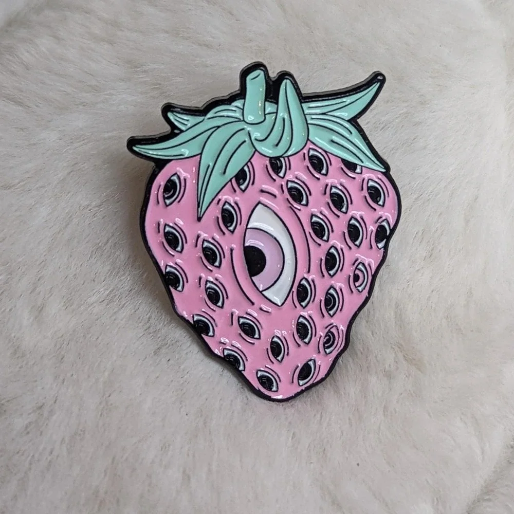 Psychedelic Strawberry with Eye Enamel Pin